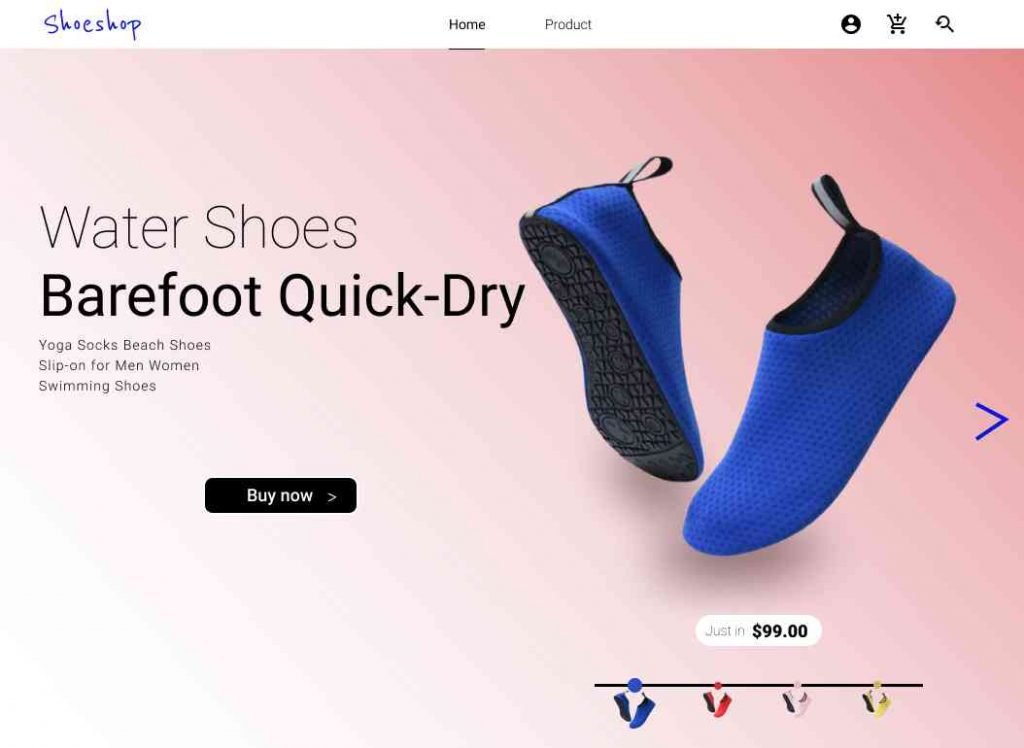 landing page of shoe store _ My work sample